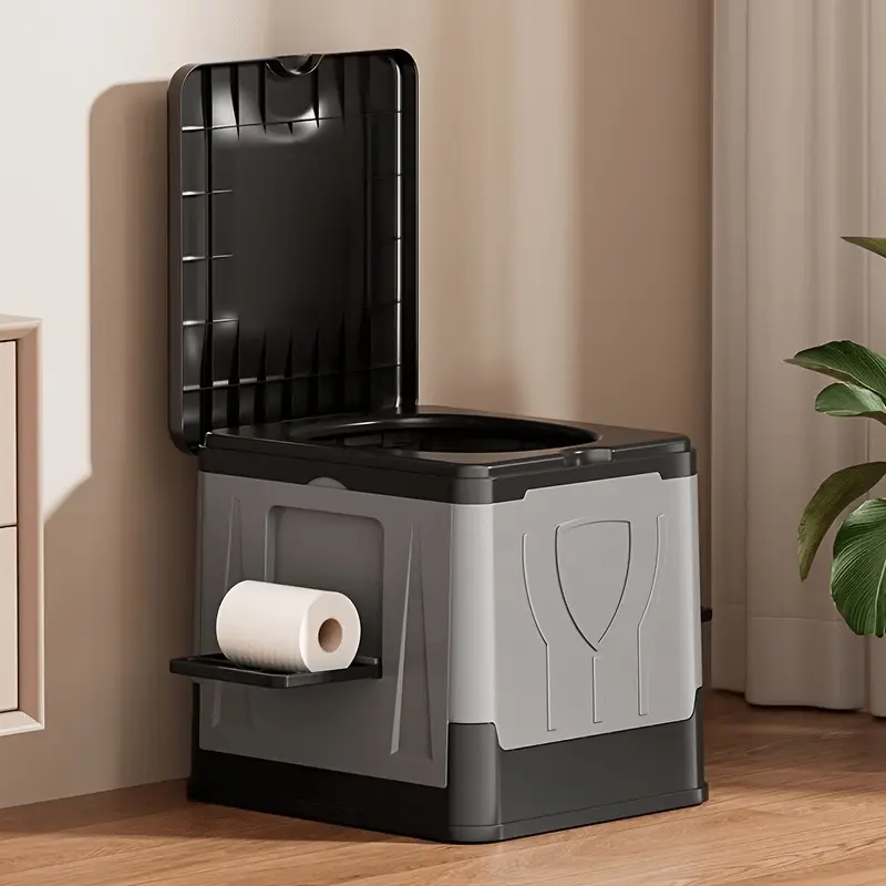 Portable toilet, travel companion for outdoor activities, foldable, Camping Toilets Portable, heavy-duty compact travel toilet, including a waste container, sturdy base, and hygienic design, suitable for RVs, cars, and camping