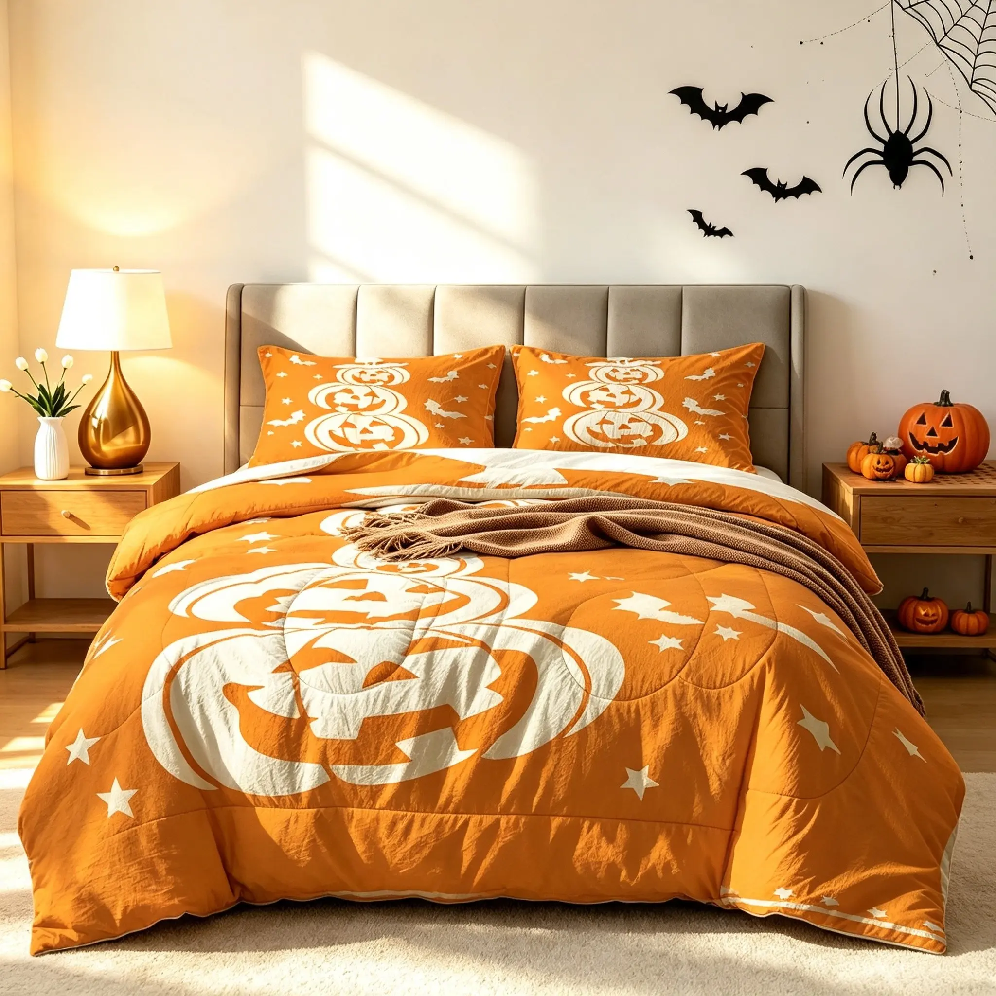 2/3Pcs Halloween Silhouette Comforter Set, Quilt Bedding Set with Pillowcases, spooky festive atmosphere, ideal for bedroom and dorm daily use & Halloween decor