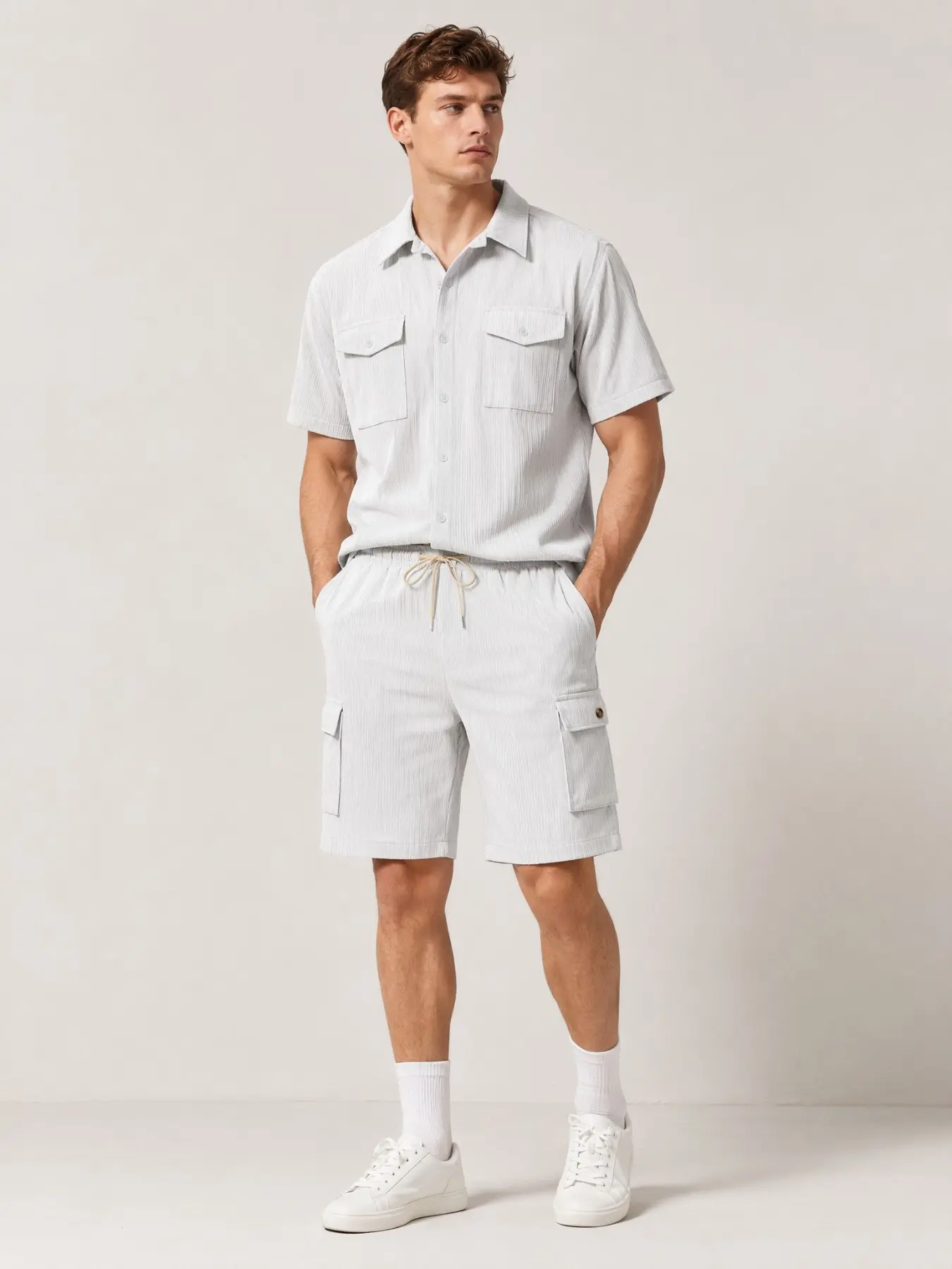 Men's Corduroy Workwear Two-Piece Set, Fashion Retro Style, Suitable for Daily Wear and Commuting, Comfortable and Stylish