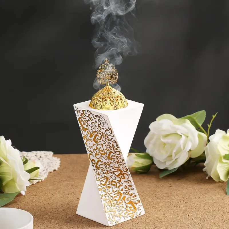 Luxury Resin Incense Burner, Middle Eastern/Islamic Style Charcoal Holder for Bakhoor & Oud, Elegant Gold Tabletop Censer for Home Fragrance Decor, Yoga, Spa, Home & Office Decor, Perfect Gift for Ramadan & Eid