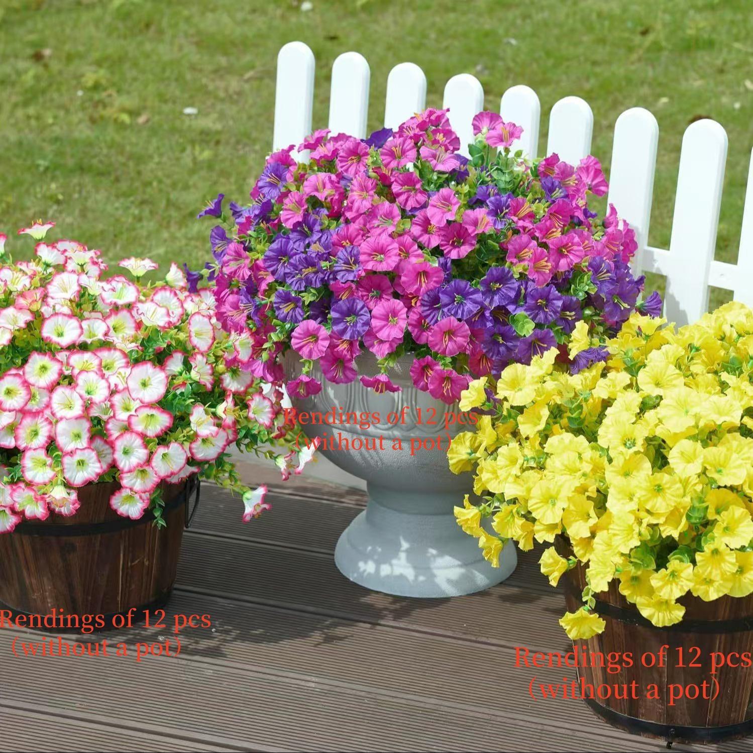 Artificial Flowers, Artificial Plants, 12pcs/set Simulated 7-Head Eucalyptus Morning Glory Faux Flowers, Fake Outdoor Flowers, Decorative Flowers for Home Garden Outdoor Decoration