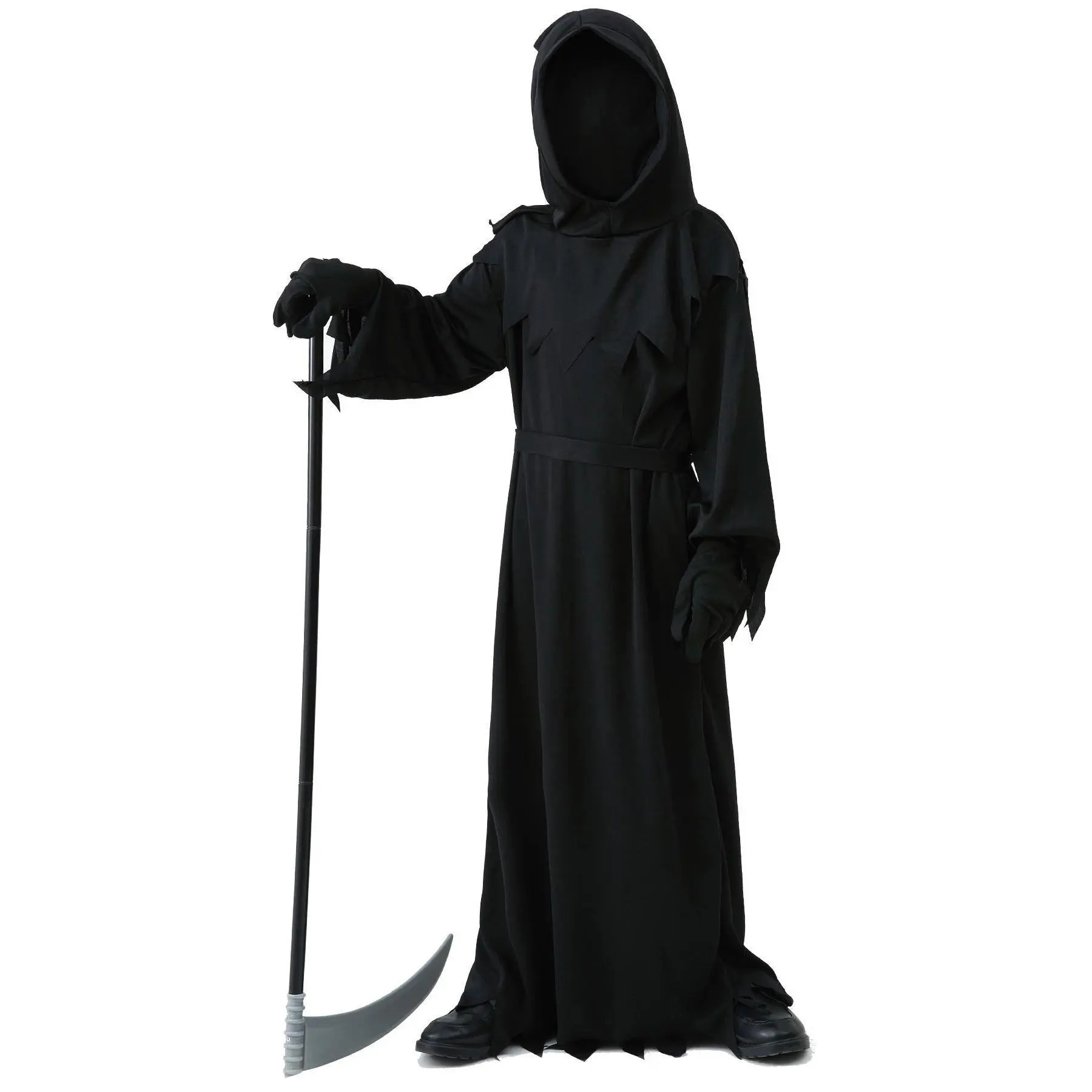 Halloween Grim Reaper Horror Costume Black Hooded Spooky Ghost Robe Dress Up Costume Adult Cosplay Mask Scythe Prop Party