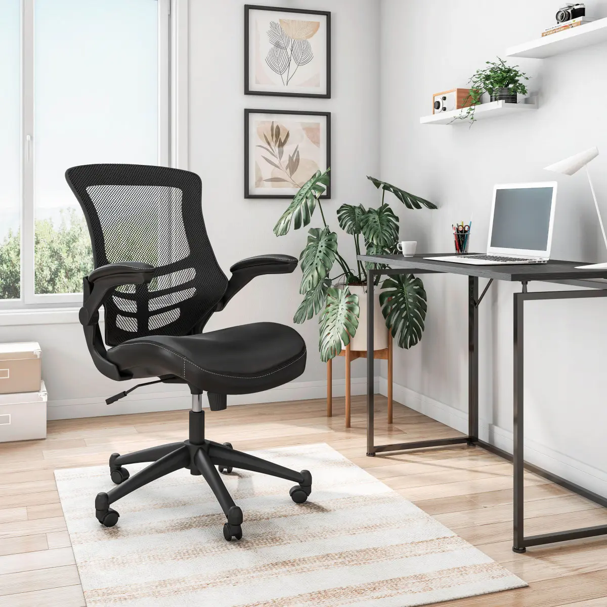 Techni Mobili Stylish Mid-Back Mesh Office Chair - Adjustable Arms, Black, Rock Function, Ergonomic Lumbar Support, Posture Adjustability, Lumbar Support Solutions for WFH Setup (On-Site)
