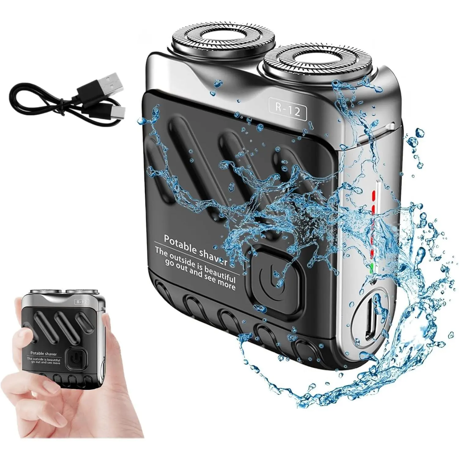 R-12 Luggage Electric Shaver, Beard Shaver Mini and Portable Suitcase Design, Electric Mini Razor Portable Electrics Shavers, USB Rechargeable One-Button Long Lasting for Home Travel (Black)
