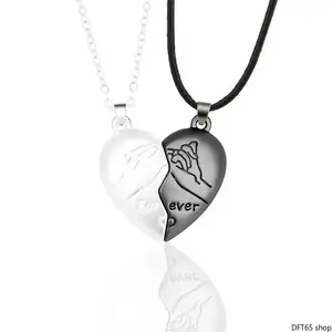 Magnetic Split Heart Matching Pendant Necklace Polished Smooth Metal Pair Charm With Thin Link Chain For Couples Family Daily Casual Outfit Stackable Sentimental All Season Love Fashion Jewelry