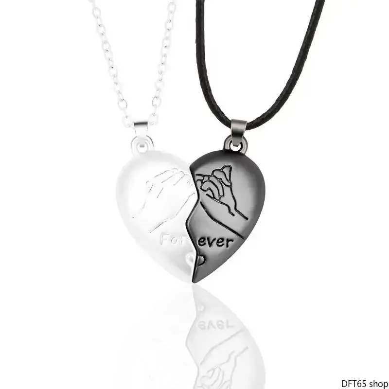 Magnetic Split Heart Matching Pendant Necklace Polished Smooth Metal Pair Charm With Thin Link Chain For Couples Family Daily Casual Outfit Stackable Sentimental All Season Love Fashion Jewelry
