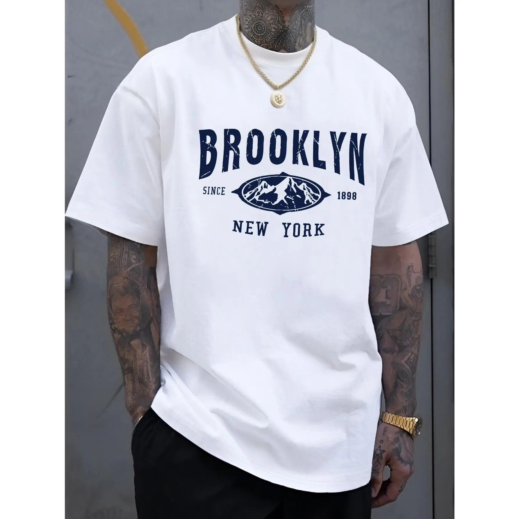 Men'S New Fashion Brooklyn Mountain Adventure Letter Print Casual Short-Sleeved Summer Cool, Stylish And Versatile, Comfortable Summer Men'S Casual Short-Sleeved