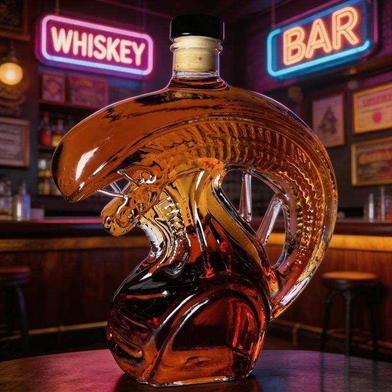 The Monster Decanter—an alien-themed glass decanter inspired by classic movie monsters. An exceptional collectible, it seamlessly combines the practical function of holding spirits with the decorative aesthetic of a creative display piece. (Glass)