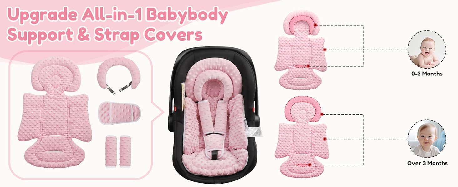 Infant Car Seat Insert with Removable Cushion for Baby Preemie Newborn Infant, Reversible carseat Insert Head Body Support Fits for Stroller, Baby Swing, Rocker, Bouncer, Bassinet - Pink Infant Car Seat Insert with Removable Cushion for Baby Preemie Newborn Infant, Reversible carseat Insert Head Body Support Fits for Stroller, Baby Swing, Rocker, Bouncer, Bassinet - Pink