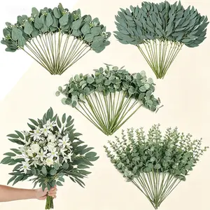 Faux Greenery Stems Bulk 120-Pack Mixed Artificial Eucalyptus Leaves Silver Dollar Bundle for DIY Bouquets Floral Arrangement Wedding Engagement Party Decor