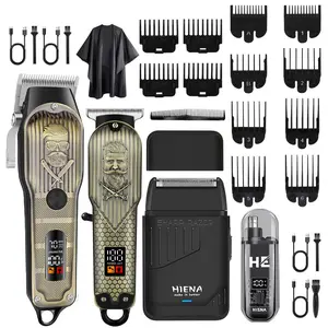 HIENA Professional Men's Hair Trimmer, 4-Piece Set, Wireless Hair Trimmer Kit Includes LED Hair Trimmer, Sculpting & Trimming, Nose Hair Trimmer, Foil Shaver, Rechargeable Men's Trimmer for Home & Salon Use
