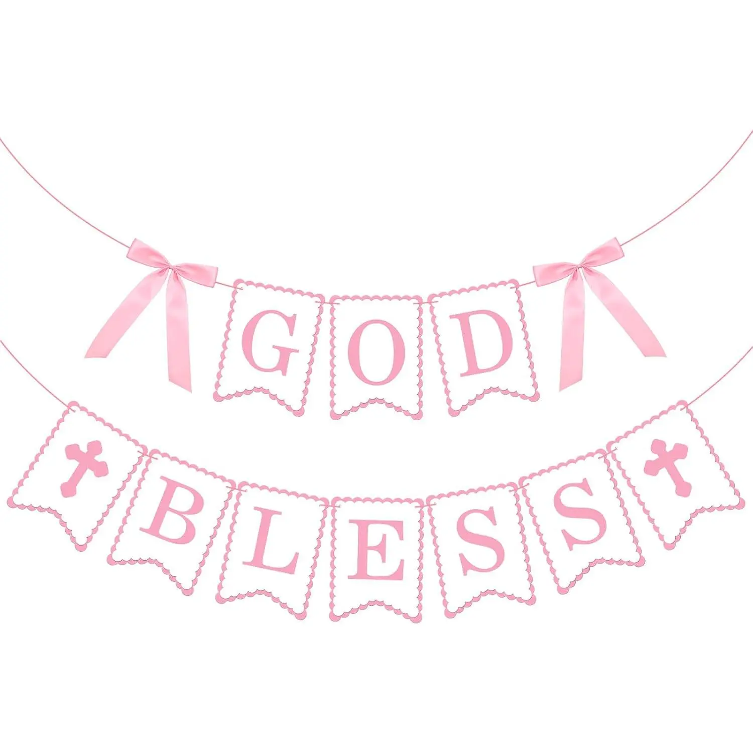 God Bless Banner  Bow Baptism Banner  Banners Double Layers  Baptism Decorations for First Communion Confirmation Decorations  Girl Shower Decoration