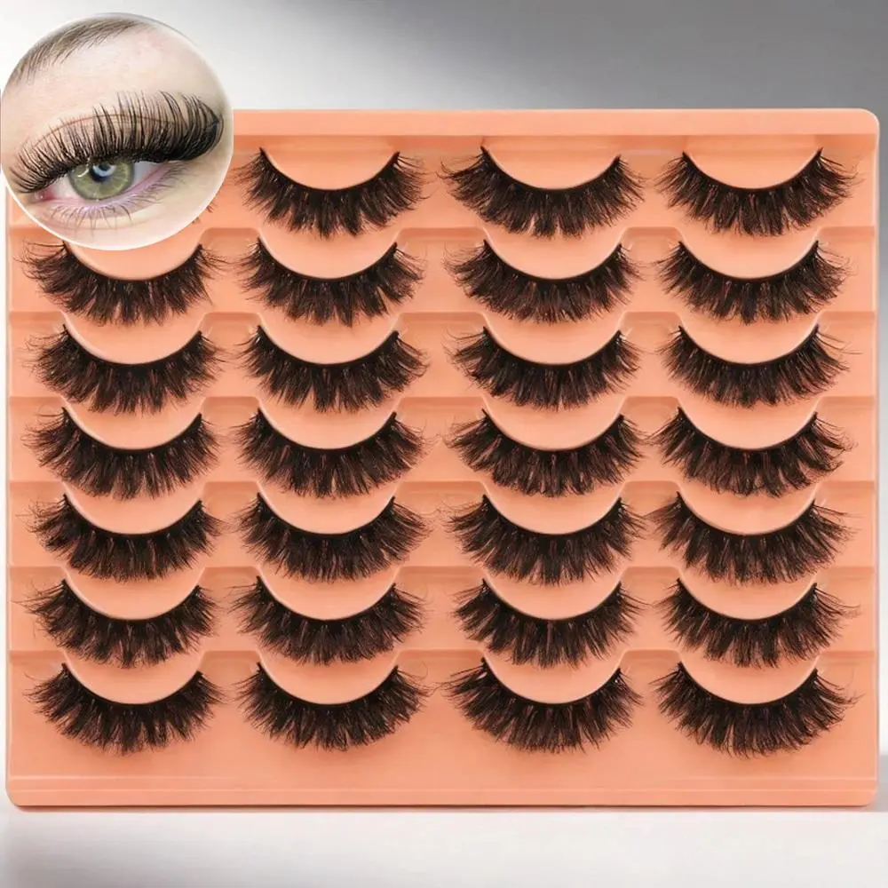 14 Pairs Natural Look False Eyelashes Thick Fluffy Faux Mink Lashes Pack   Cat Eye Lashes that Look Like Extensions Black