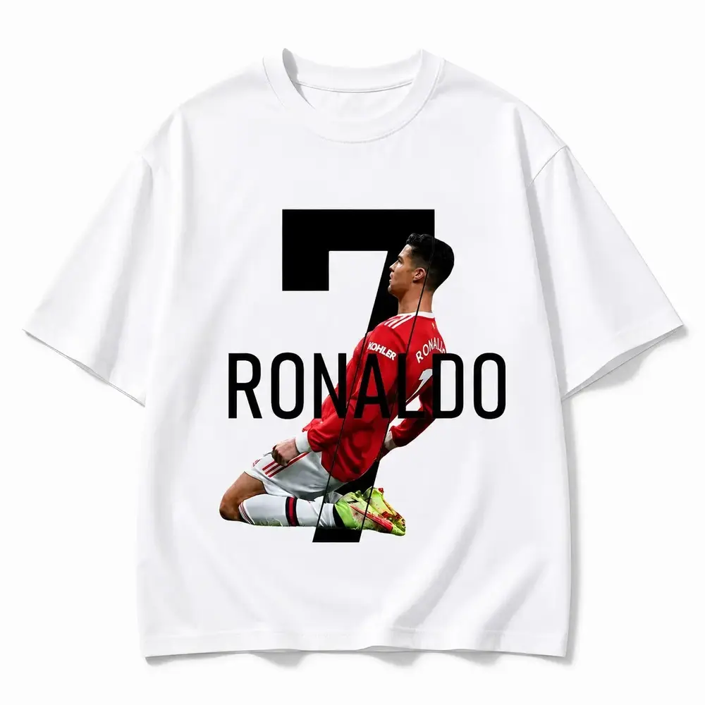 Men's Personalized Cristiano Ronaldo Digital Print Cotton T-Shirt - 100% Pure Cotton, Short-Sleeve, Breathable Garments Top, Basic Street Style, Ideal for Spring/Autumn/Winter Outdoor Sports & Birthday Gift, Customized, Shortsleeve, Casual, Clothes, Class
