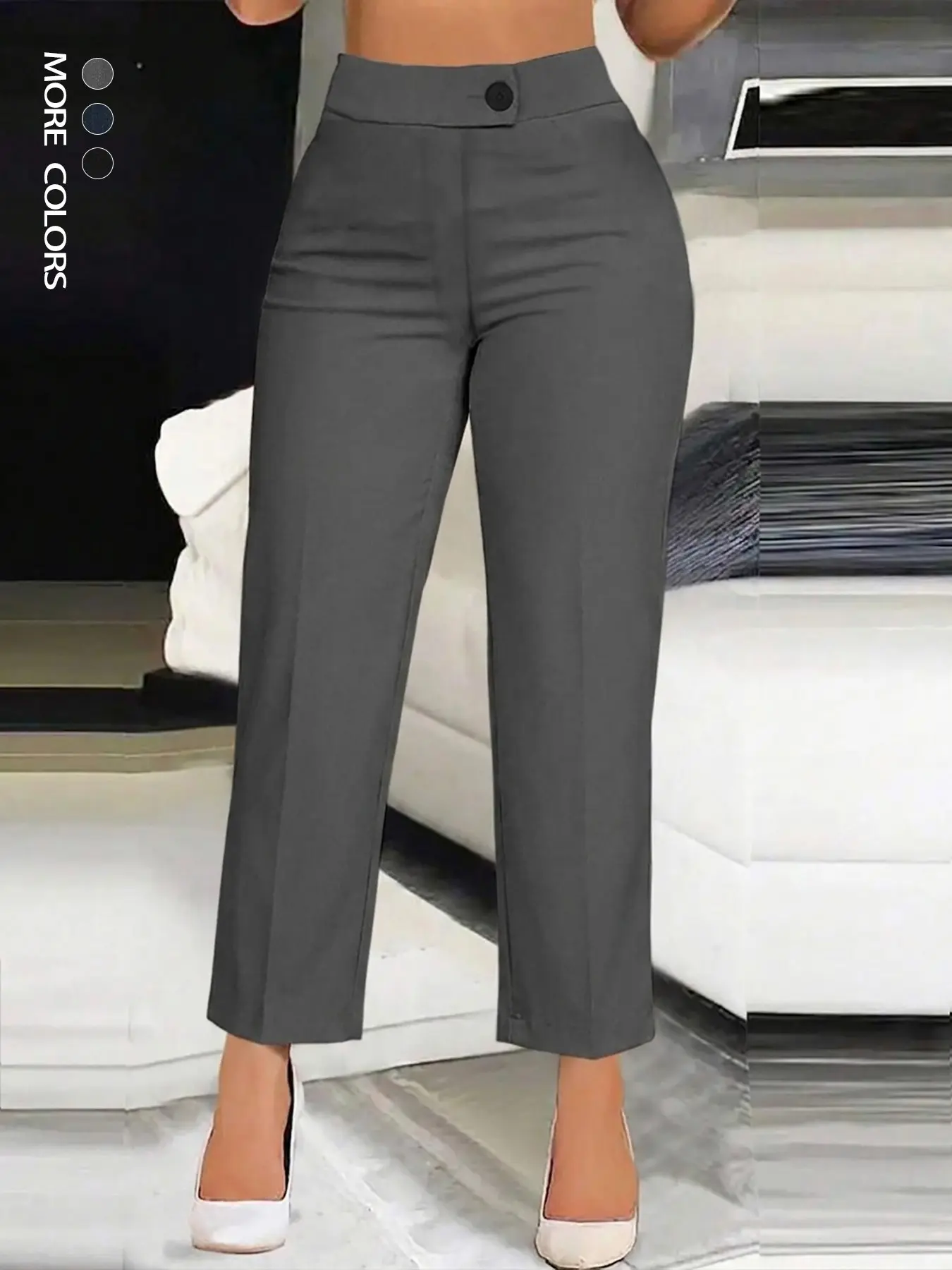 Women's Casual Solid Color Elastic Waist Button-Fly Pants, Comfortable and Skin-friendly Woven Fabric, Suitable for Office and Travel, Casual Fashion Bottoms