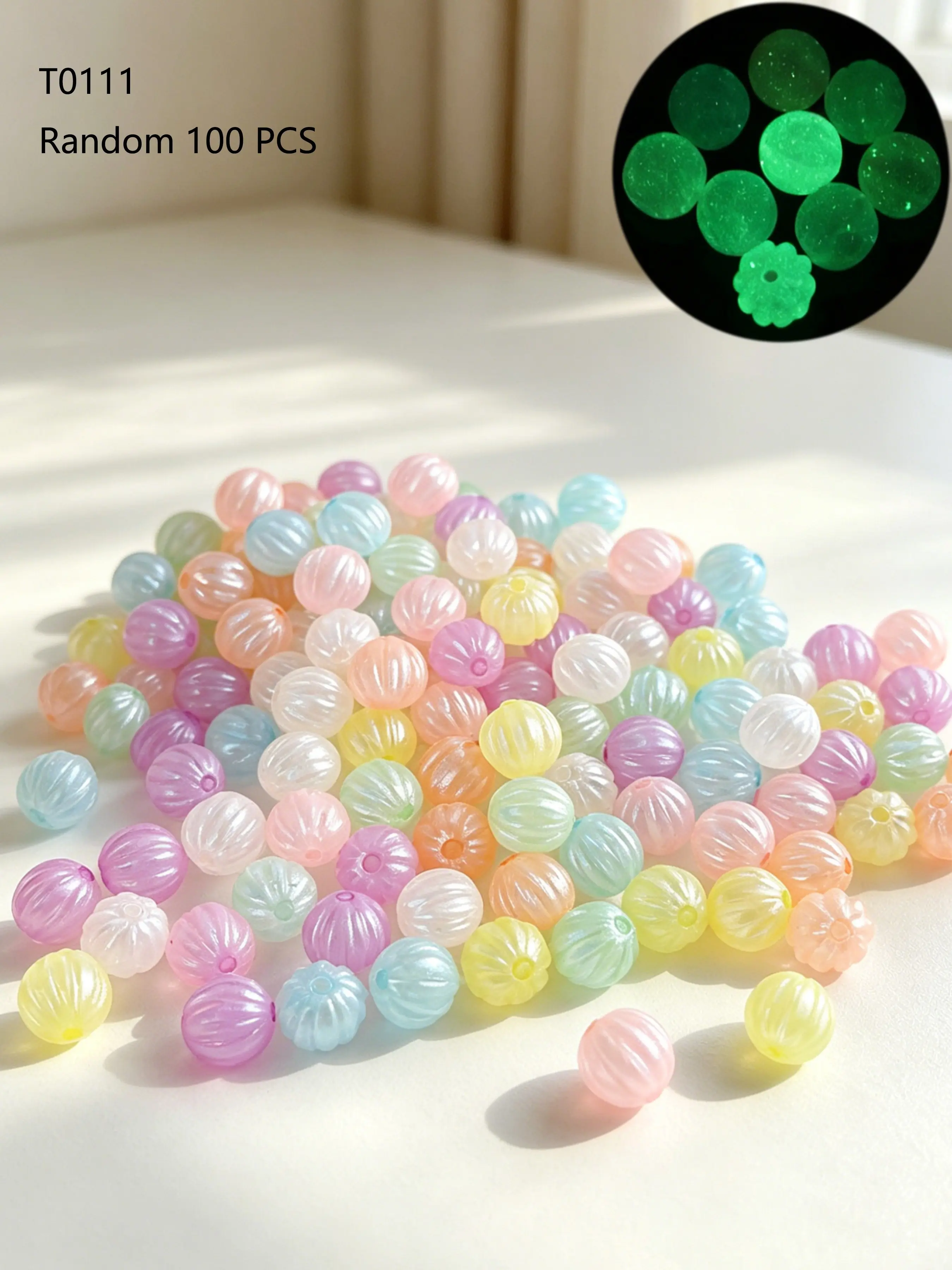 100pcs Macaron Colorful Pumpkin Beads, Glow-In-The-Dark DIY Bracelet Earring Jewelry Making Accessories, Handmade Craft Supplies