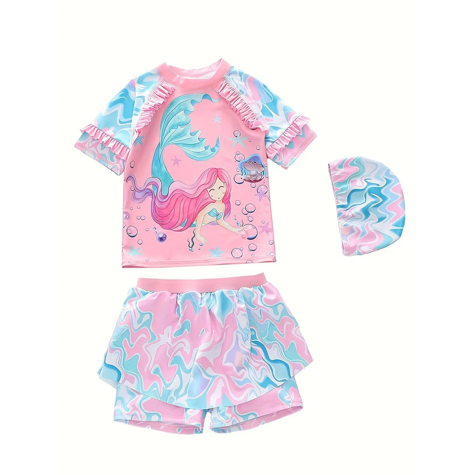 Girls' Swimwear New Swimwear Children'S Bikini Mermaid Lotus Border Sunscreen Swimwear Girls' Swimwear Easter Gift