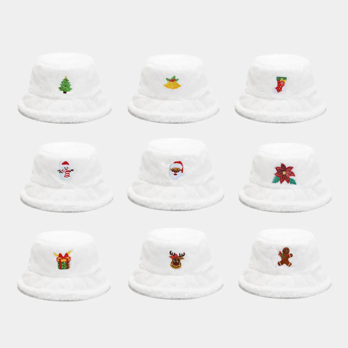 Chic Aesthetic Festive Christmas Embroidered Faux Fur Bucket Hat Bad Hair Day Saver Oversized Fluffy Warm Headwear Holiday Party Winter Cap