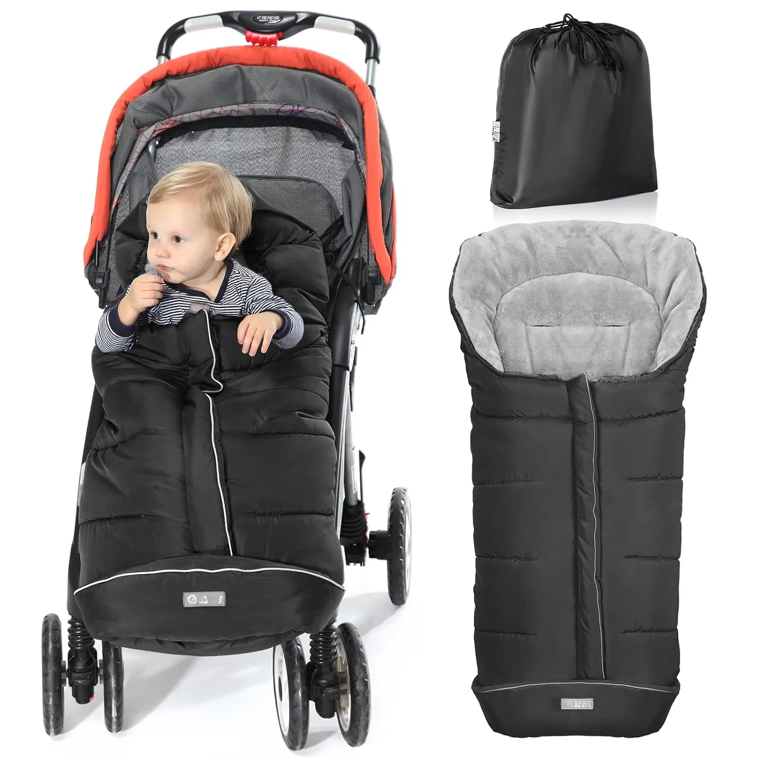 Cold Resistant Universal Baby Stroller Sleeping Bag, Waterproof Toddler Bunting Bag Footmuff, No Warning Applicable (Black, Large)