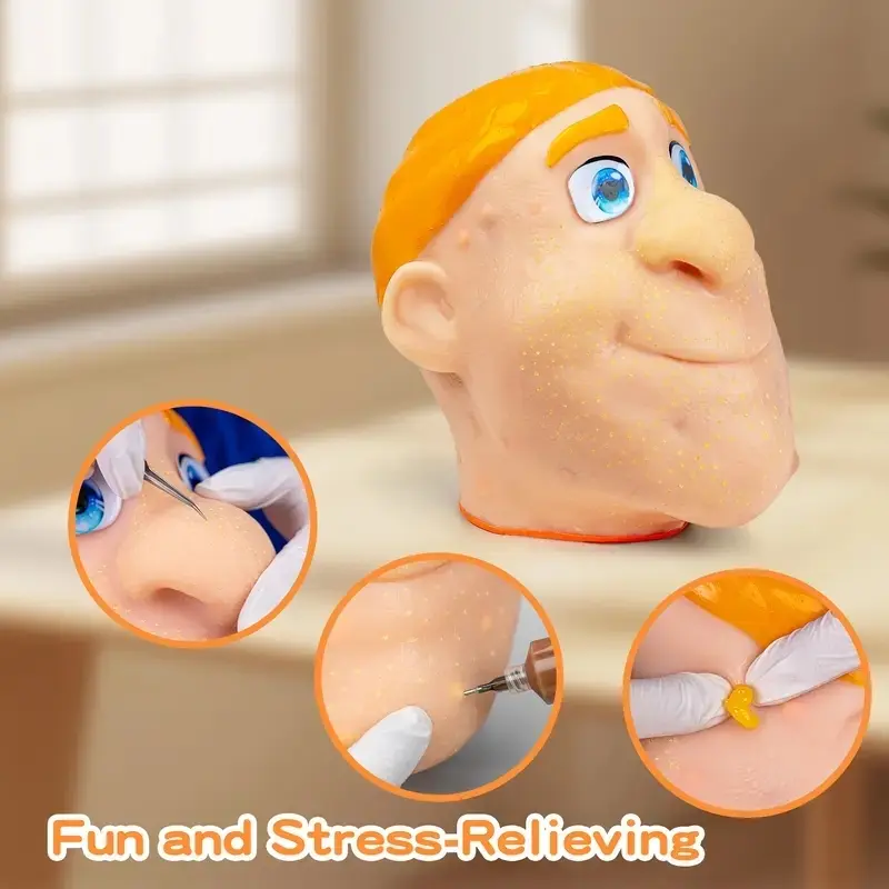 1pc Pimple Popping Simulator Giant Head with free tweezers, Refillable Squeeze Toy for Stress Relief, Oddly Satisfying Game for Adults, Creative Toys