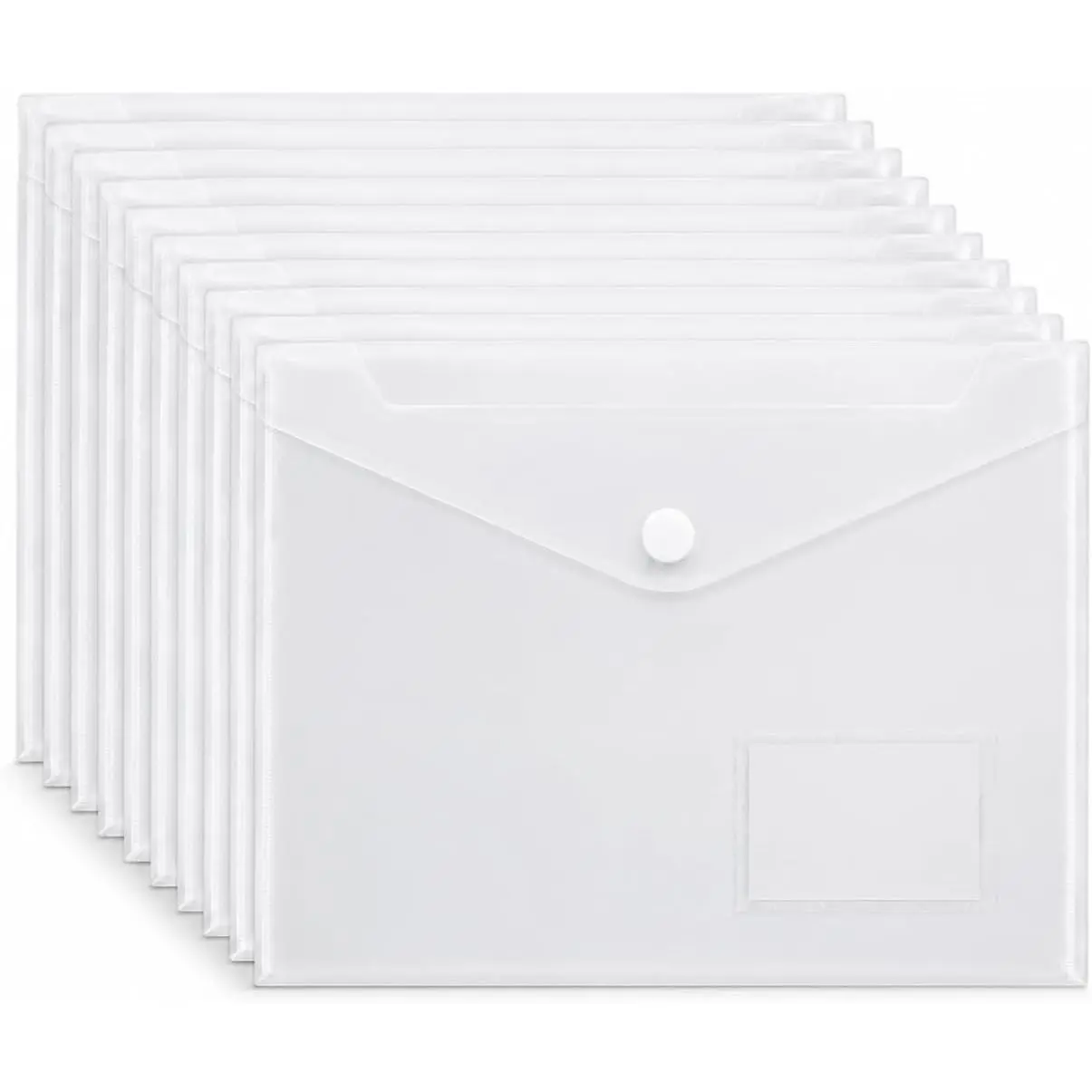 10 Pack Clear Folders for Documents Plastic Folders with Label Pockets,  Poly File Folders, Plastic Envelopes with Hook and Loop Closure, Letter Size/A4 for Teacher School Office