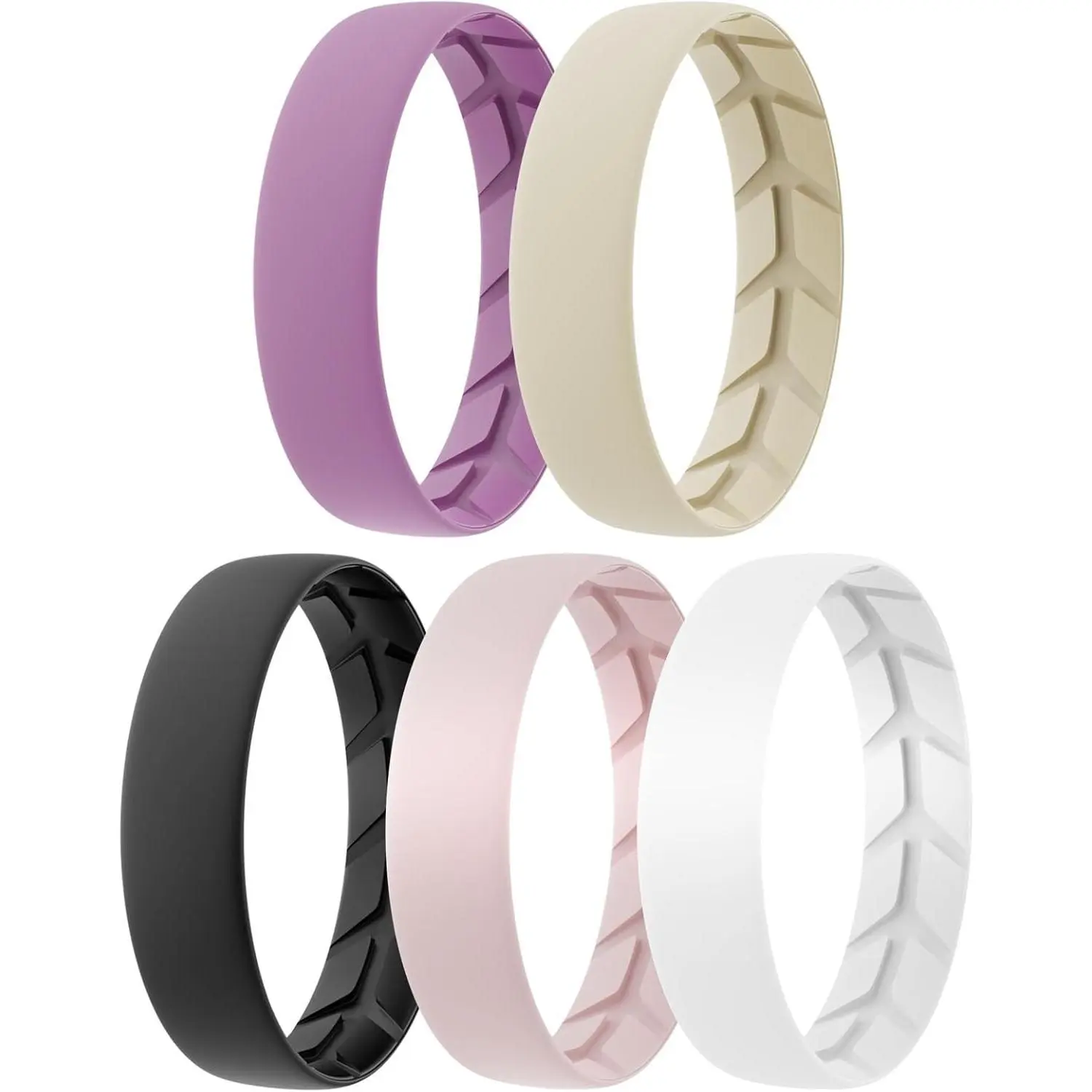 Women's Silicone Rings Multipack, 5.5mm Breathable Round Band, Sports Safe Wedding Ring Alternative for Gym & Workout
