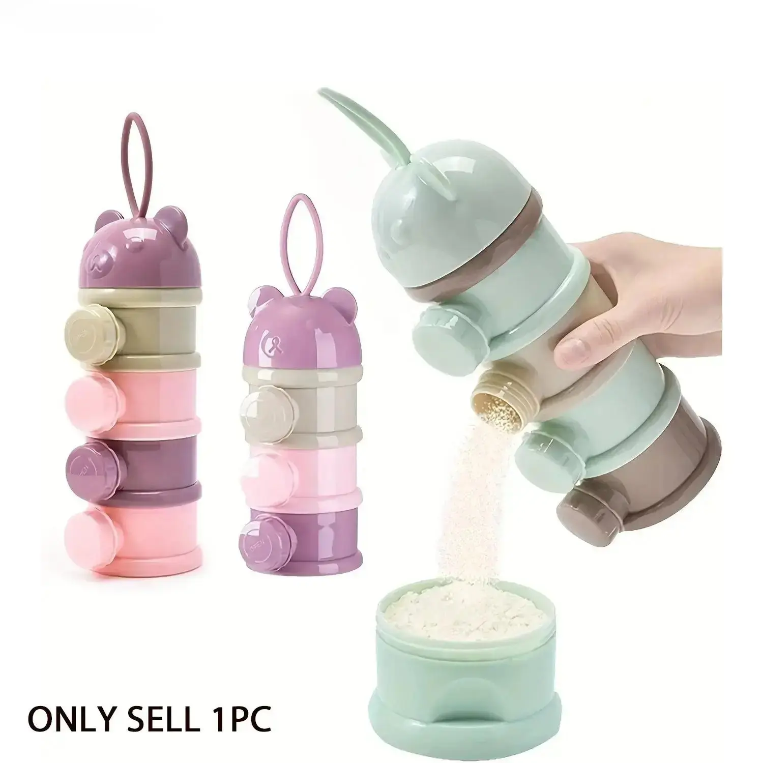 Portable Large-Capacity Prop 65 Compliant Unisex Baby Formula Dispenser, Safe Material Stackable-Tier Storage Container for Milk Powder & Snacks, Diaper Bag Travel Essential