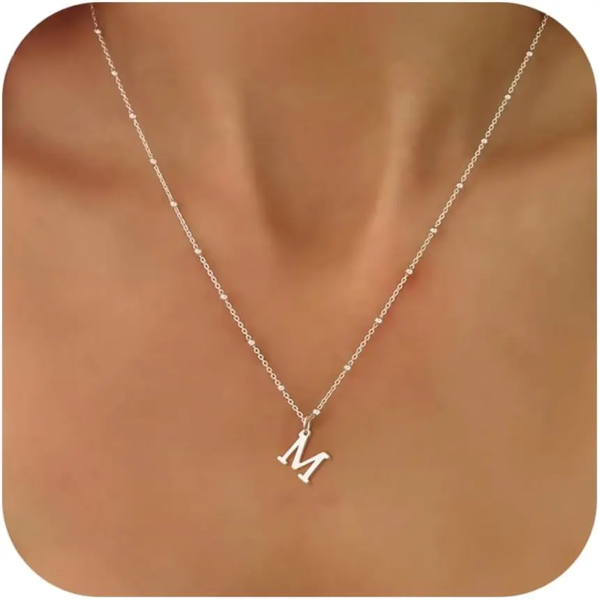Initial Necklaces for Women Dainty 14k Gold Plated A-Z Letter Pendant Name Necklaces Cute Charm Choker Fashion Accessories Non Tarnish Trendy Jewelry Gift