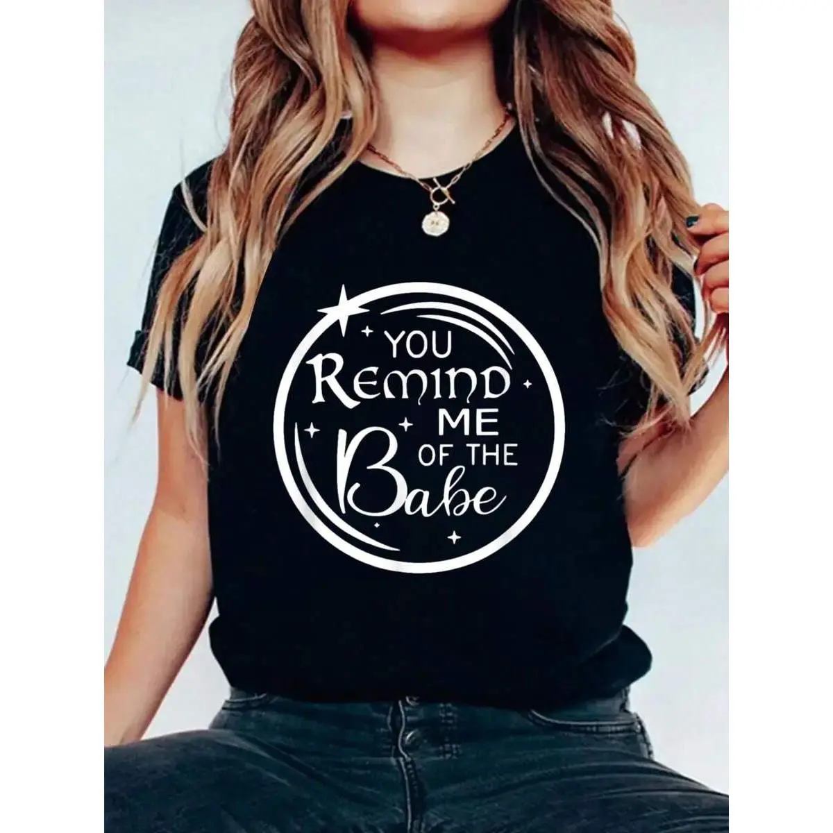 Women's 'You Remind Me Of The Babe' Labyrinth Graphic Print Casual Cotton Tee - Round Neck, Short Sleeve, 100% Cotton, Soft Stretch, All Seasons Regular Knit Top, Machine Washable, Size XL