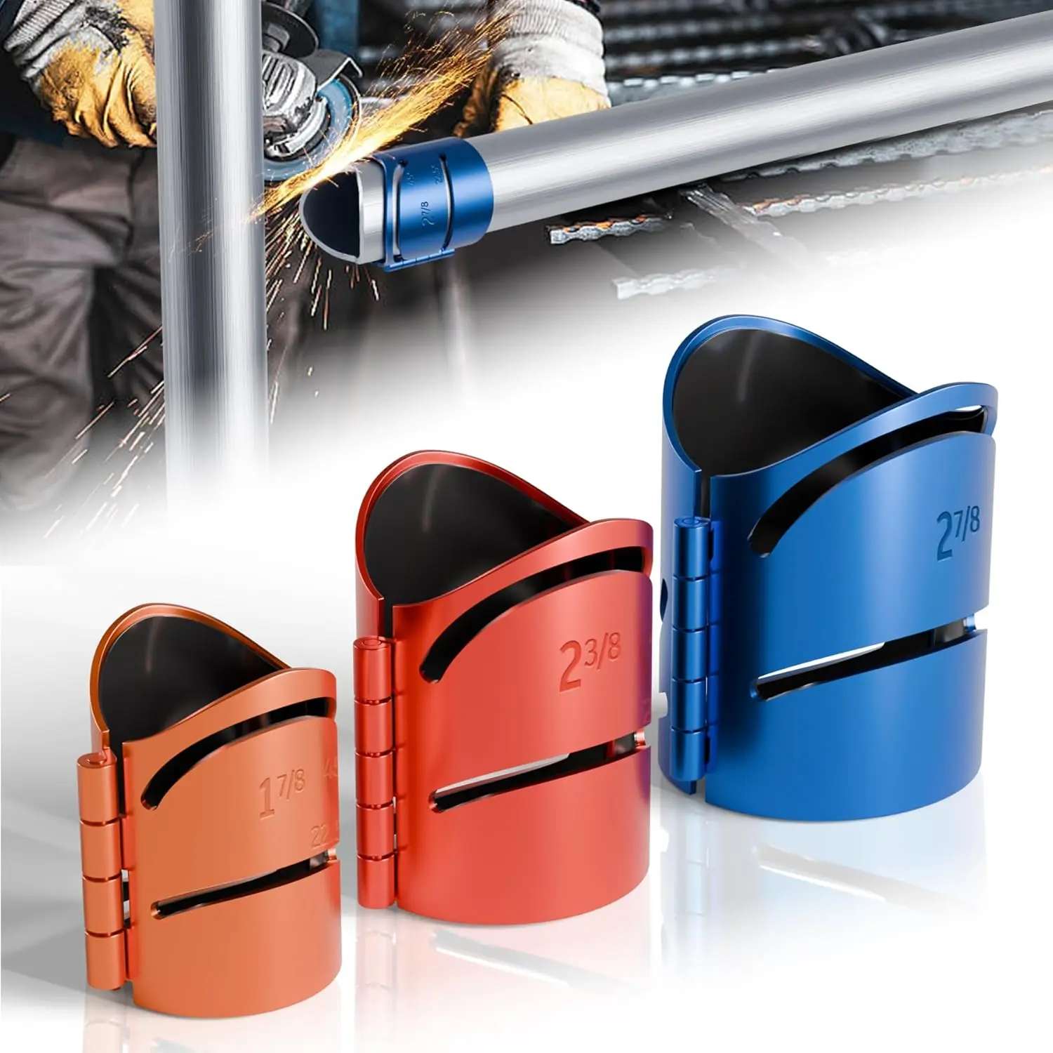 Pro Pipe Cutting Guide Kit, Metal Pipes Saddle Template for Angle Cuts, Magnetic Pipe Coping/Notching Tool Includes Sizes:1-7/8", 2-3/8", 2-7/8", Precision Cuts at 22.5°, 45°, 90°-3 PCS