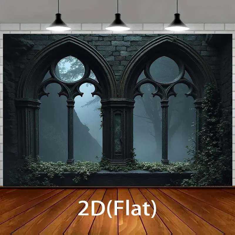 2D Flat Style Medieval Castle Gothic Archway Polyester Tapestry - Polyester Fits, Dark Gothic Wall Decor, Anti-Wrinkle Fabric, Hand-Stitched Edges, Lightweight, Castle Theme Party Backdrop, Indoors-Outdoors Use, Festive Banner