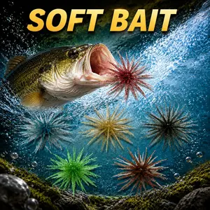 6Pcs Sea Urchin Bait, Realistic  Fishing Lure for Bass & Perch, Floating TPR Swimbait with Reflective Stars, 6 Colors Artificial Worm Bait for Saltwater & Freshwater, Floating Fishing Lures