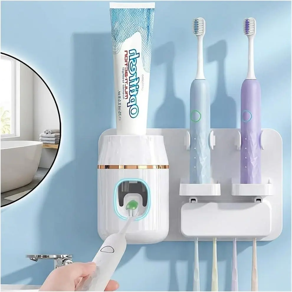 Wall Mounted Toothbrush Holder with Toothpaste Dispenser, No Organizer White