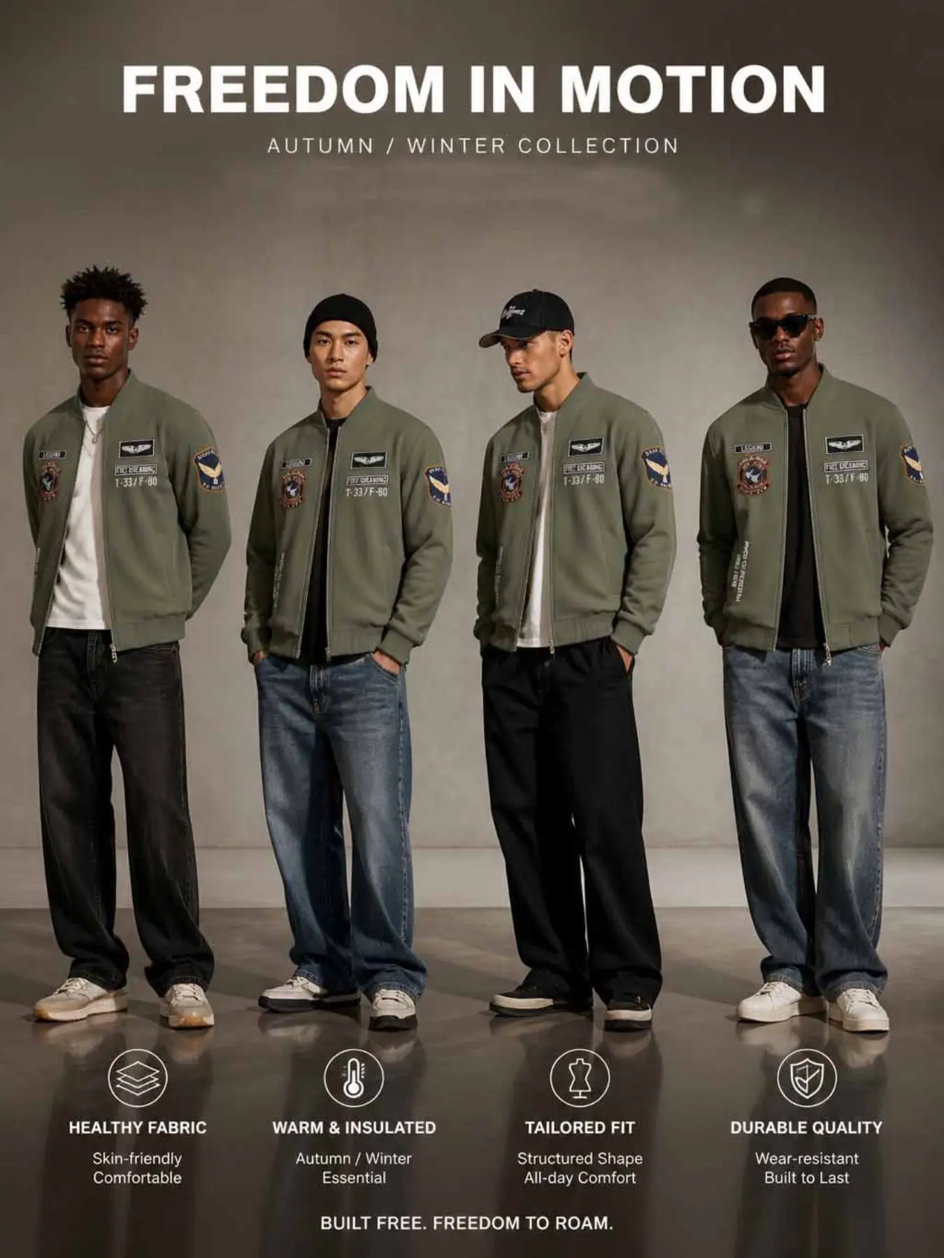 Men's Olive Military Flight Pattern Zipper Bomber Jacket, Vintage Air Force Pilot Baseball Collar Windproof Jacket, Tactical Streetwear Fall Winter Coat