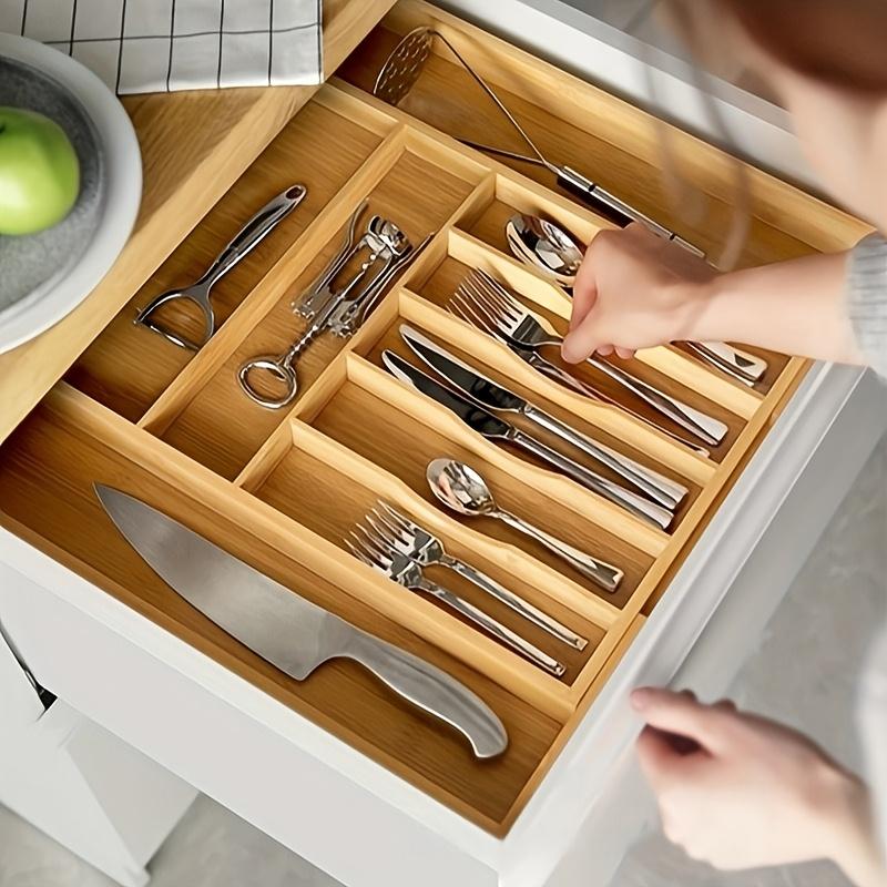 A Wooden Storage Box for Utensils, Including a Knife, Fork, Chopsticks, And Spoon, Designed As a Built-In Drawer for a Japanese-Style Kitchen Cabinet