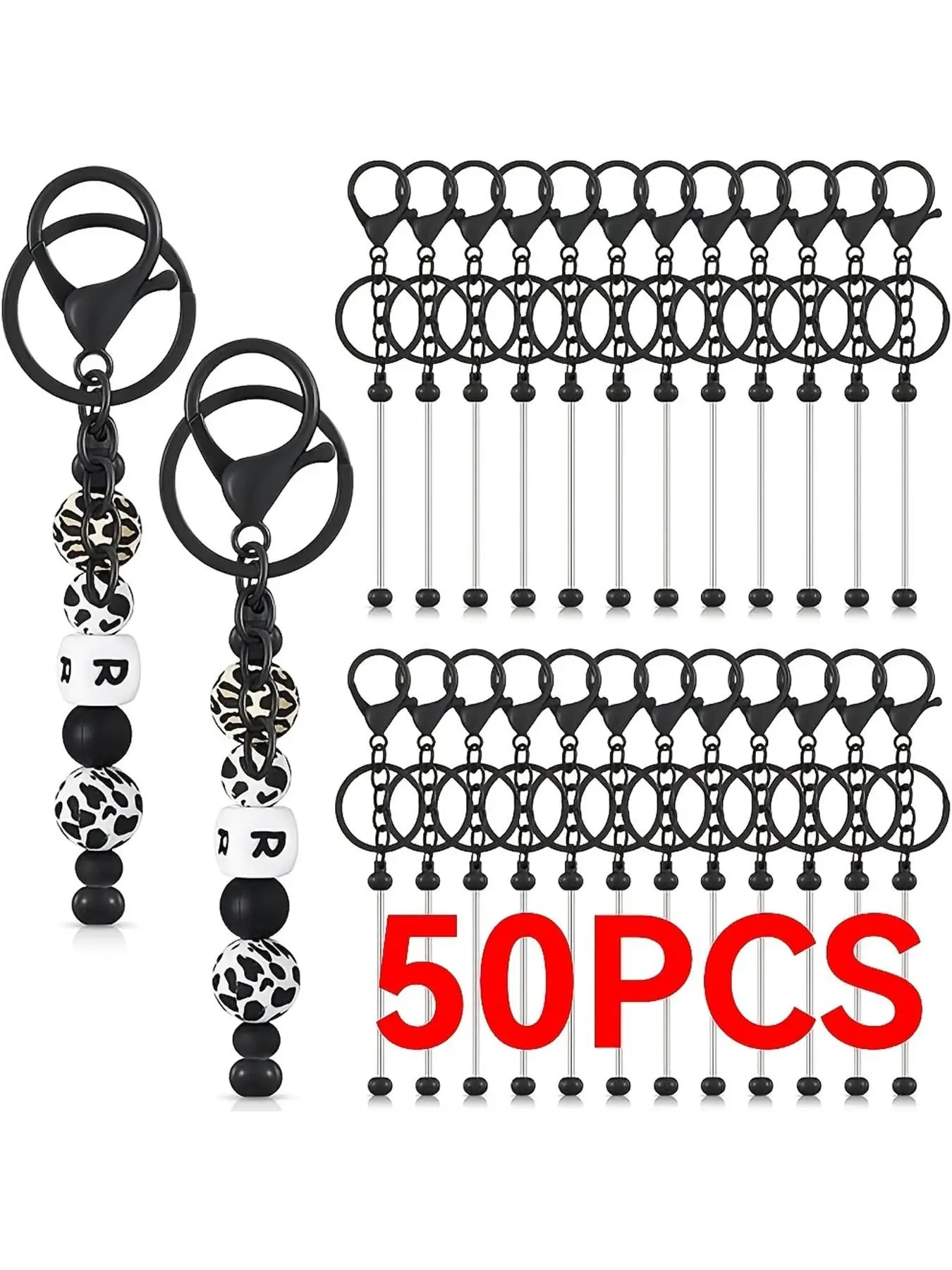 50pcs beaded keychain, keychain set, blank keychains, Keychain for bags, handbag decoration, home decor, handmade blank metal keychain DIY gift, suitable for handicrafts, handmade gifts, to give to family and friends