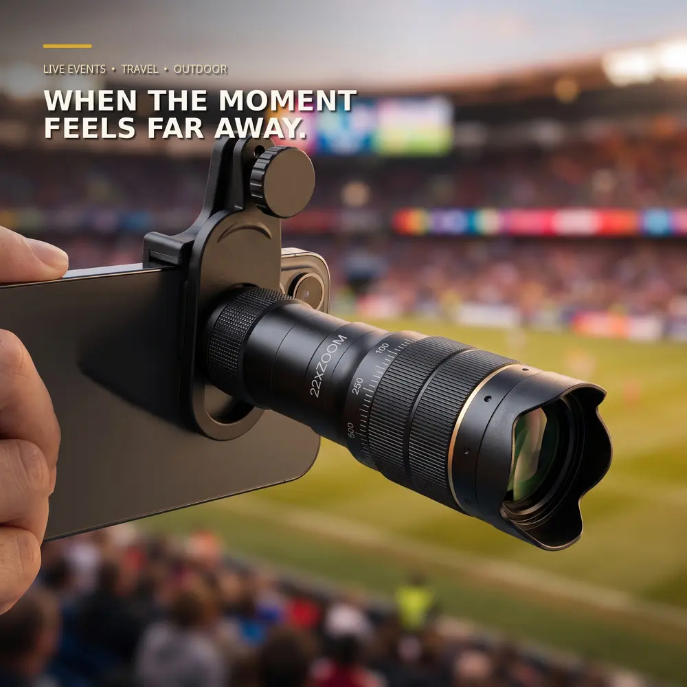 22X 4K HD Telephoto Cell Phone Telescope Lens, Universal Clip-On Phone Zoom Lens for iPhone Android, Concert Sports Wildlife Photography, Cellphone Zoom Lens