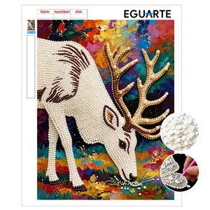 DIY Pearl Art Kit, Frameless Canvas with Sticky Backing, Deer Eating Grass Design, Home Wall Decor, 3D Mosaic, Cross Stitch Set, Gift Idea