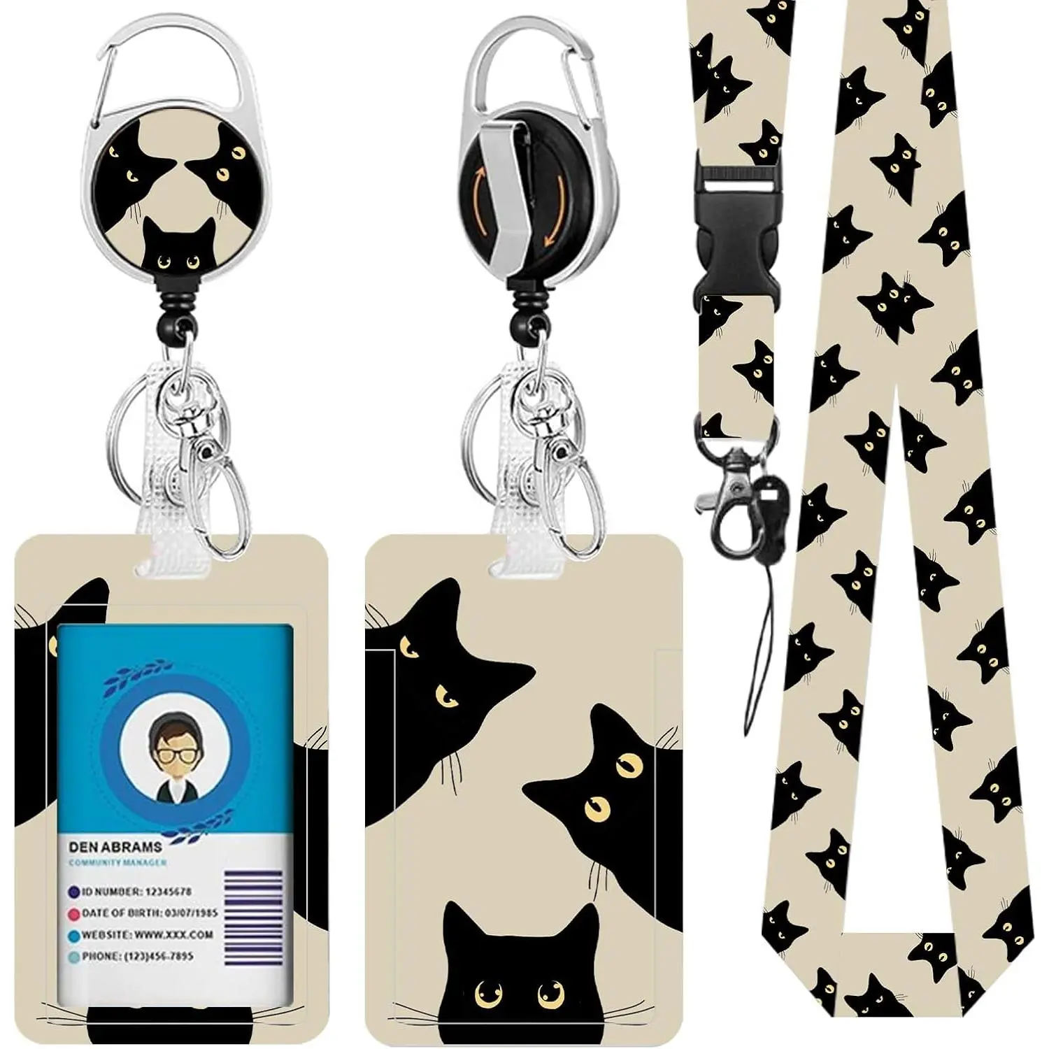 Black Funny  Lanyards for ID Badge,  for Teacher Nurse Women Men | Lanyard ID Card Holder with Retractable Reel Clip , Vertical Identity Badge Cover Case Protector, for Birthday