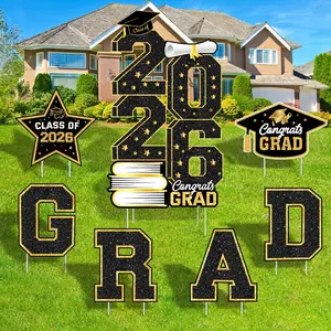 Graduation Decorations 2026, Class of 2026 Black Gold 7-Piece Yard Signs Set with Stakes, Wind-Rain Stable, Easy Setup for Lawn, Congrats Grad 2026