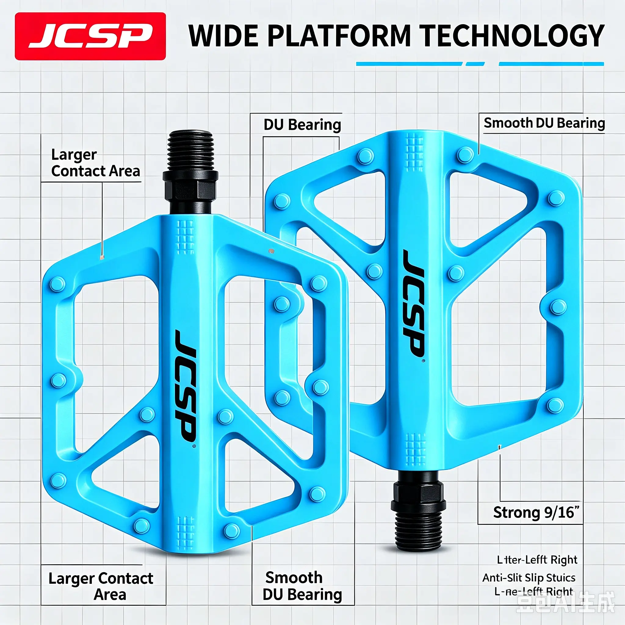 Jcsp Bicycle Pedal, High-Strength Nylon Material, 8 Anti-Slip Screws Per Side, Suitable for Mountain Bike/road Bike, Non-Slip Bicycle Pedal, Bicycle Parts, Bike Pedals