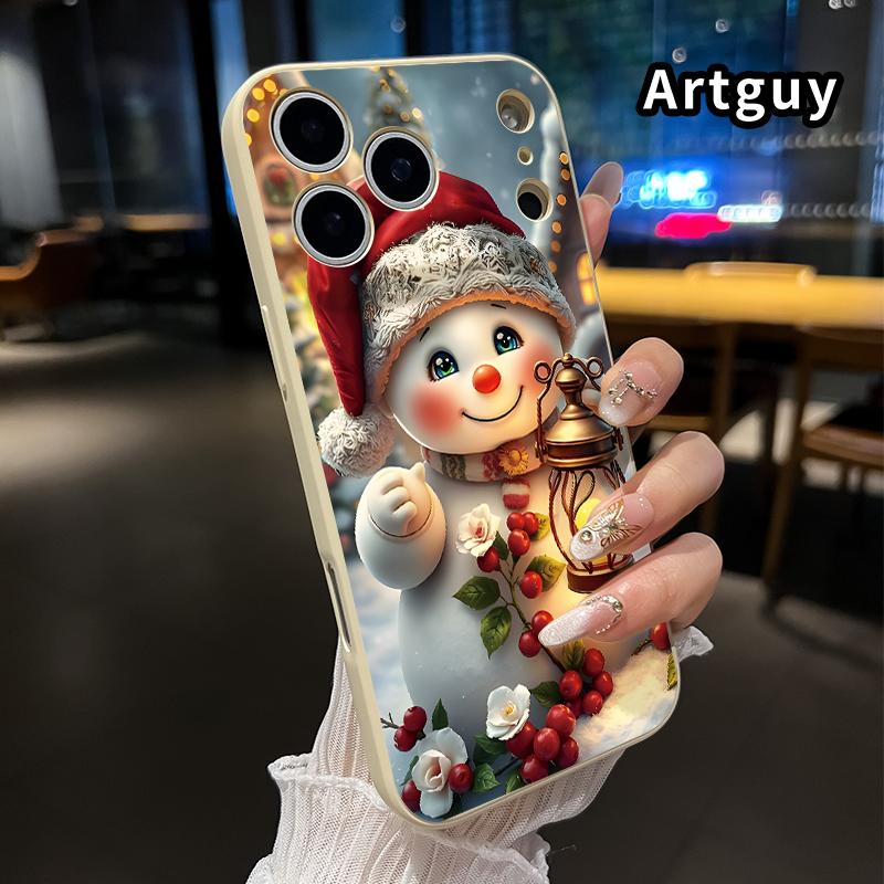 Case for iPhone 17 16 Pro Max 15 Plus 14 13 12 11 Air XS XR E Snowman's Lantern Glow Liquid Silicone Camera Protection Ultra Thin Soft Phone Cover Gift for