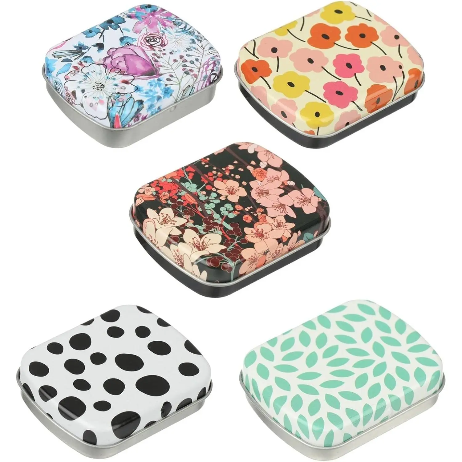 5 count Tin Box, Portable Container, Metal Small Storage Organizer