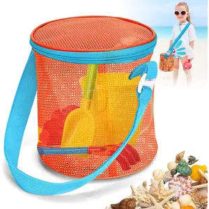 Sea Shell Bags for Beach,Large Mesh Seashell Holder for Adults,Shelling Collecting Tools Travel Sand Toys Storage Bucket for Sandbox,Beach  Essentials,Beach  Haves  Bag,Orange