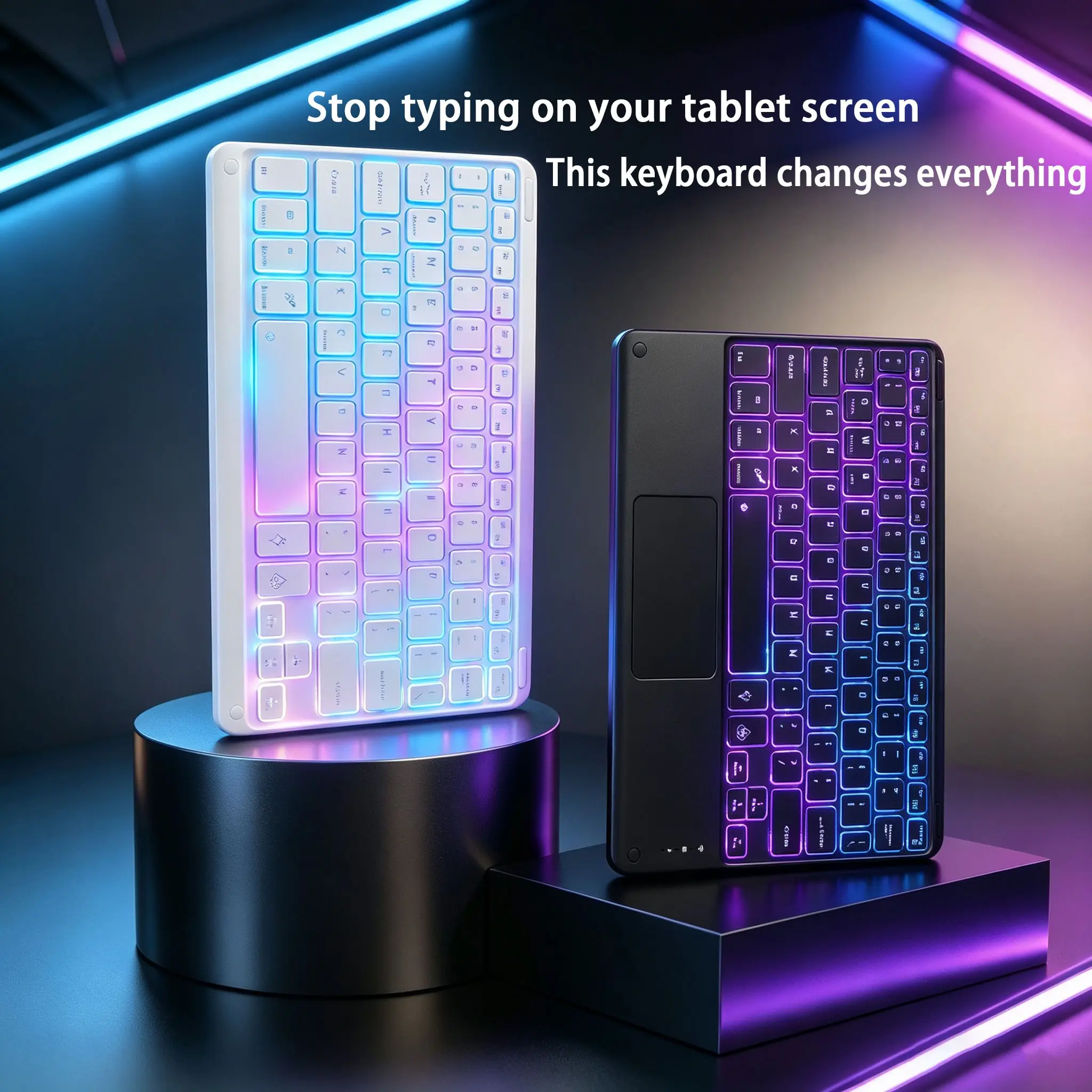 RGB Wireless Keyboard, Silent Rechargeable, Lightweight Portable, Compatible with Tablets, Phones, Laptops, Office Gaming Universal Keyboard