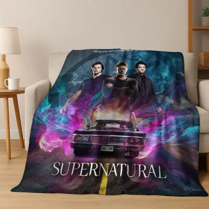 Supernatural Winchester Brothers Castiel Impala KAZ 2Y5 Flannel Throw Blanket Fantasy Horror TV Series Warm Blanket Gift SPN Fans All Ages