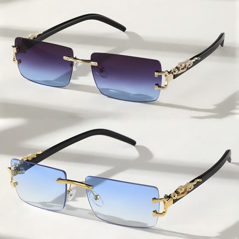 Vintage Rectangle Sunglasses Oversized Trendy Rimless Y2K Shades UV400 Revemo Rimless Rectangle Y2k Sunglasses for Women Men Cute  main image 4