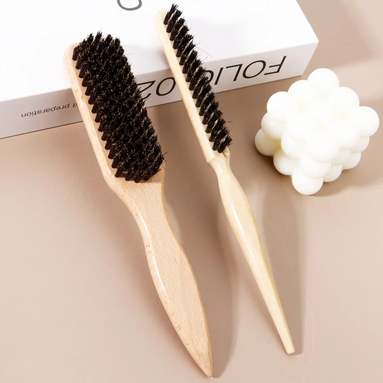 Bristle Hair Brush and Beard Brush Set, Natural Hairstyle Styling and Cleaning Comb, Wooden Handle Polishing and Smoothing Brush, Suitable for All Hair Types
