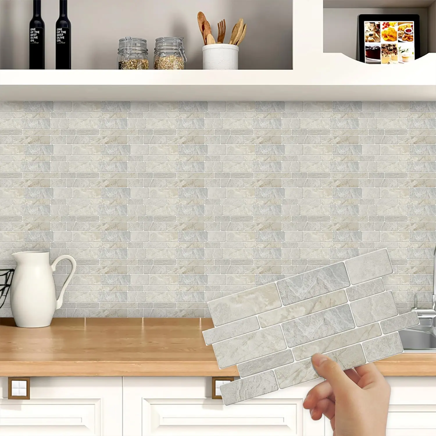 Thick Crystal Film Self-Adhesive Light Marble Mosaic Wall Stickers, Peel And Stick Wallpaper For Bathroom, Waterproof Oil-Resistant High-Temperature Removable, Kitchen Bathroom Decor