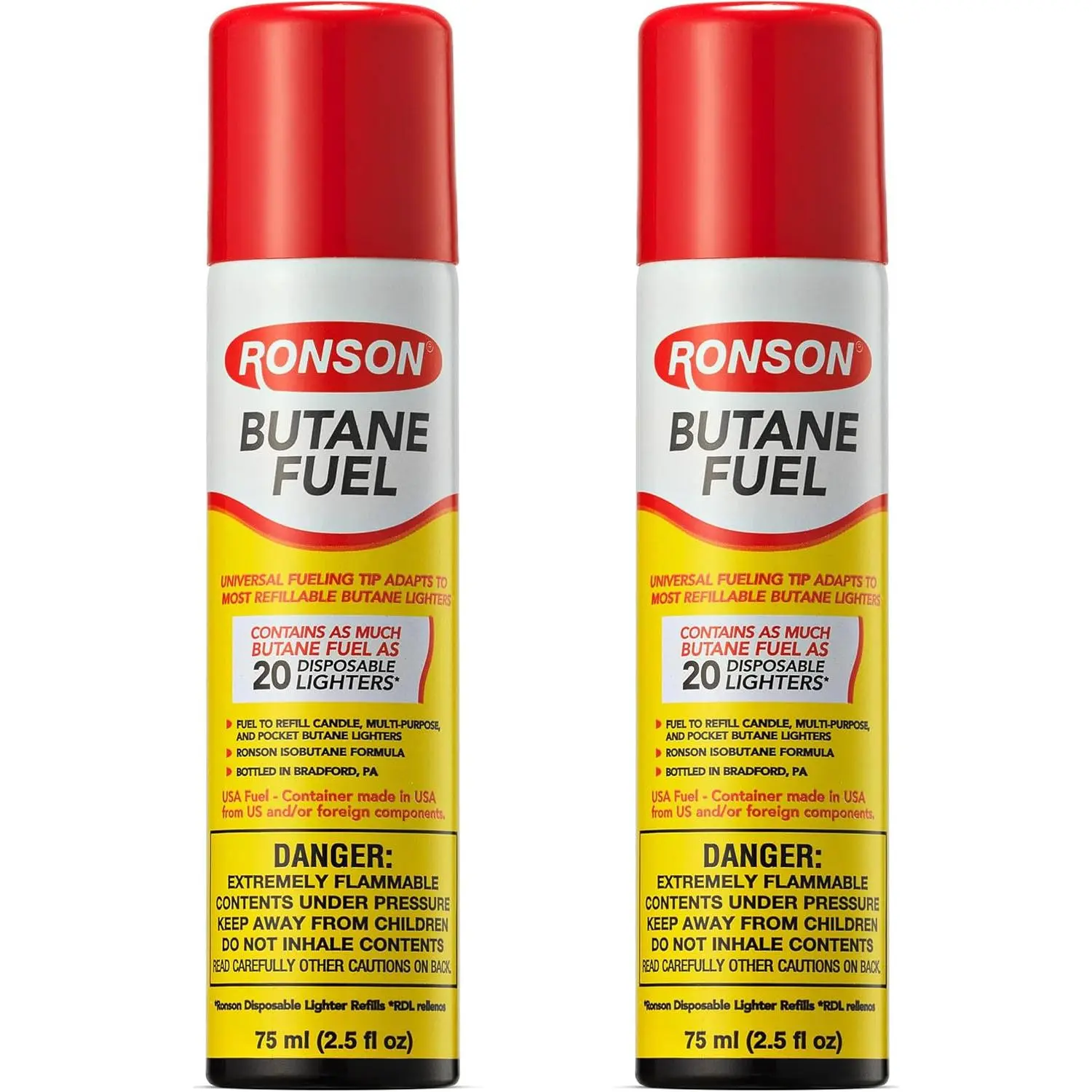 Ronson Butane Fuel Refill 75ml – Pack of 2 – Lighter Refill for,, and Lighters – Burning Butane Gas for Refillable Lighters